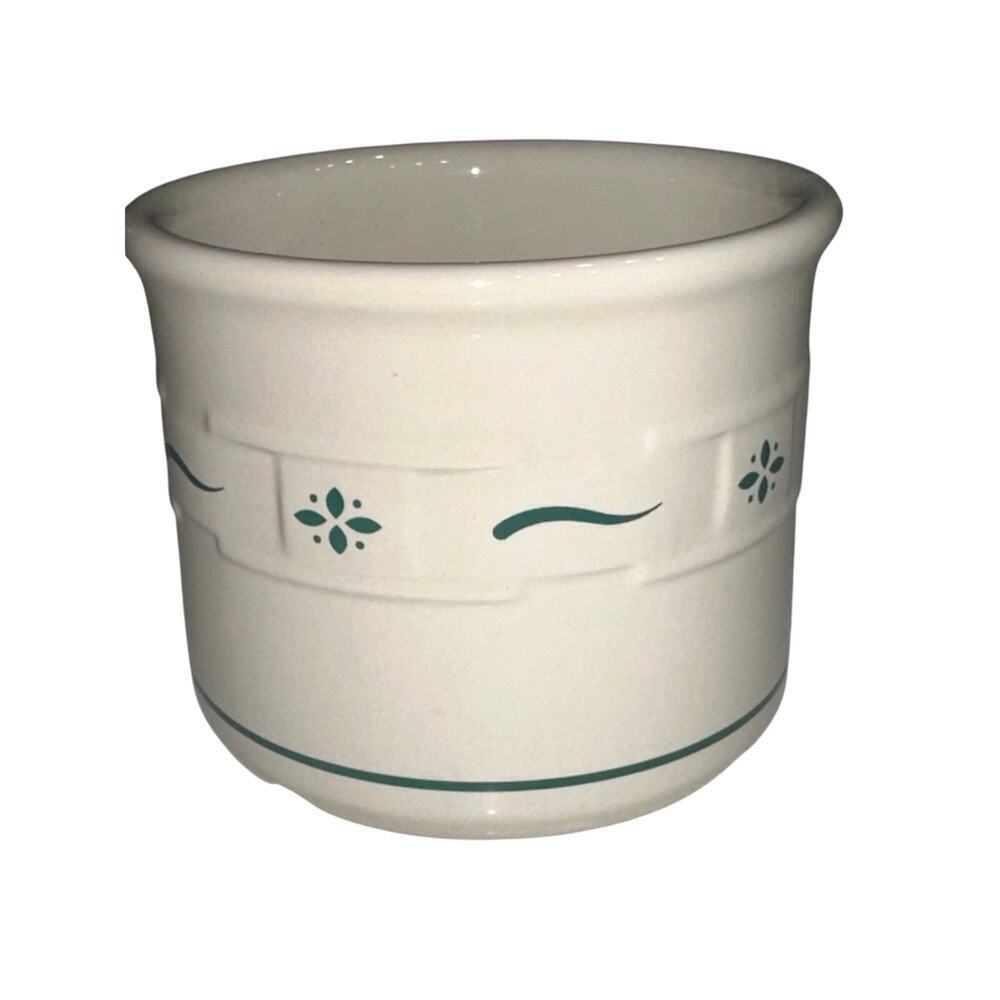Longaberger Woven Traditions Heritage Ceramic Crock Ivory Base green accents USA